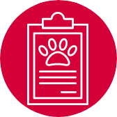 Icon mit rotem Hintergrund und weißem Notizbrett