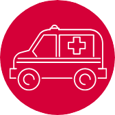 Icon mit rotem Hintergrund und weißem Krankenwagen