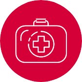 Icon mit rotem Hintergrund und weißem Arztkoffer