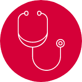 Icon mit roten Hintergrund und weißem Stetoskop